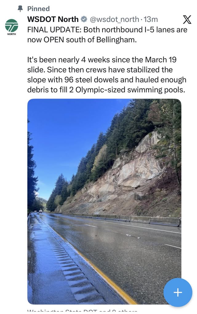 I-5 Northbound Reopens After Month-Long Closure Near Bellingham