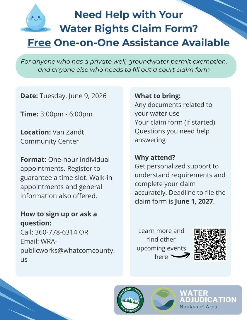 WRIA 1 Water Rights Claim Help Session June 9 in Deming