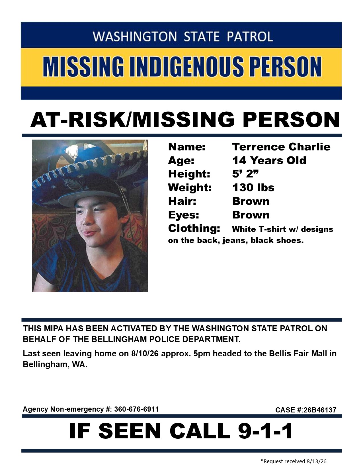 Police Searching for Missing 14-Year-Old Indigenous Teen Last Seen Near Bellis Fair Mall