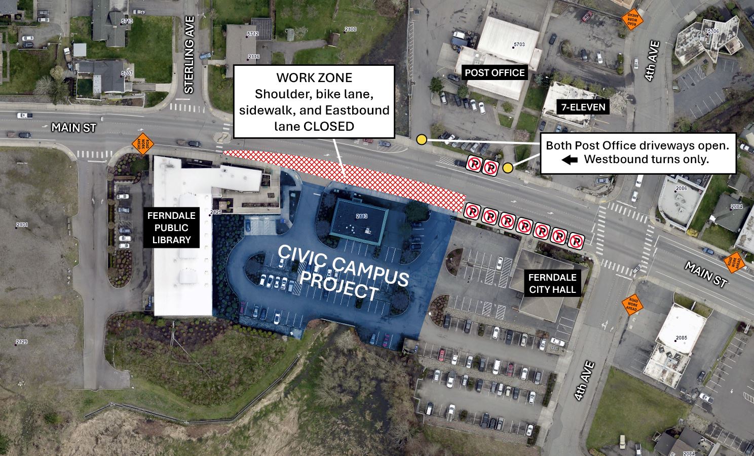 Ferndale Main Street Lane Shift Planned Friday for Civic Campus Utility Work